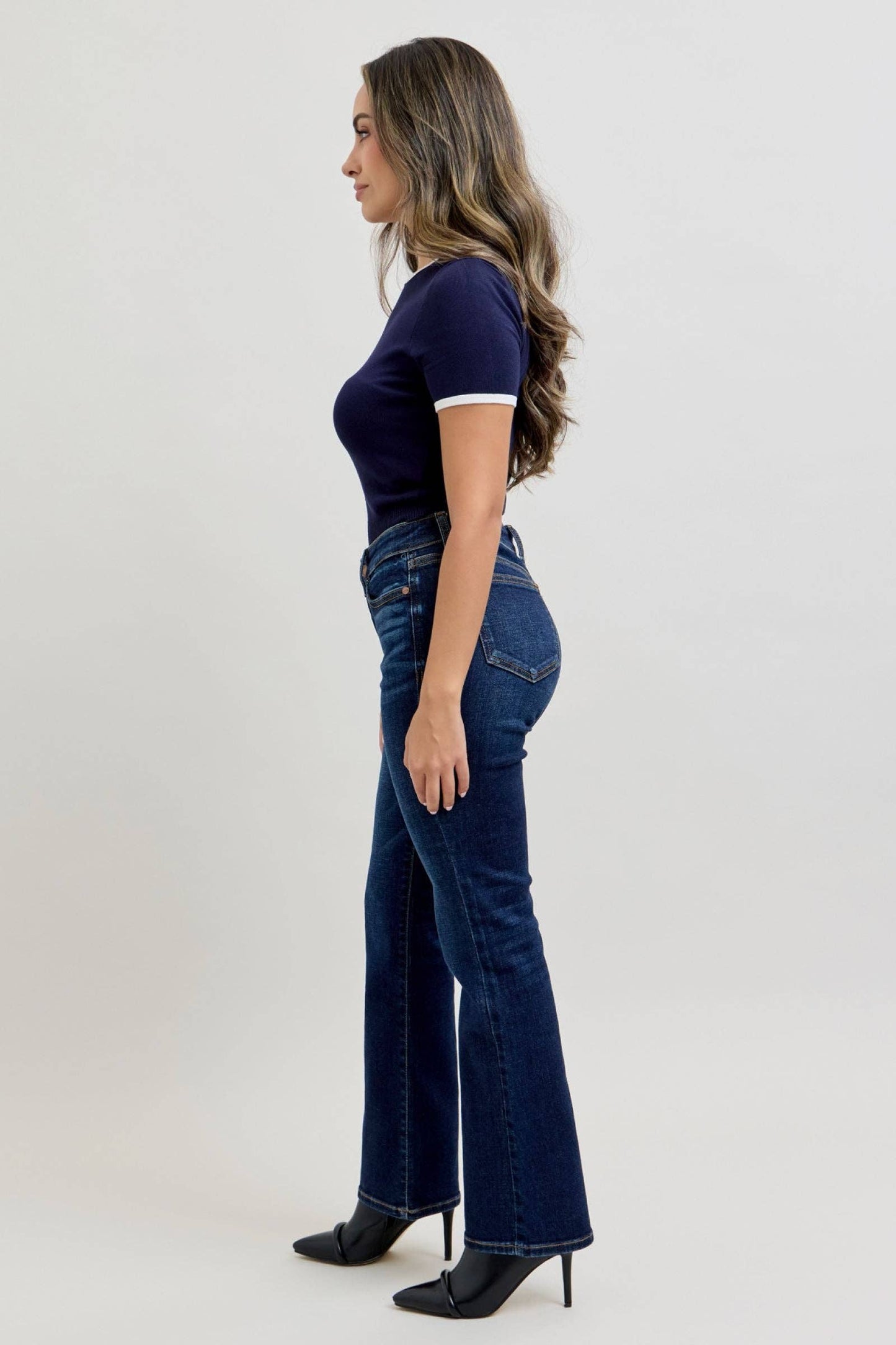 Judy Blue Mid Rise Dark Wash Classic Bootcut, PETITE Inseam 29"