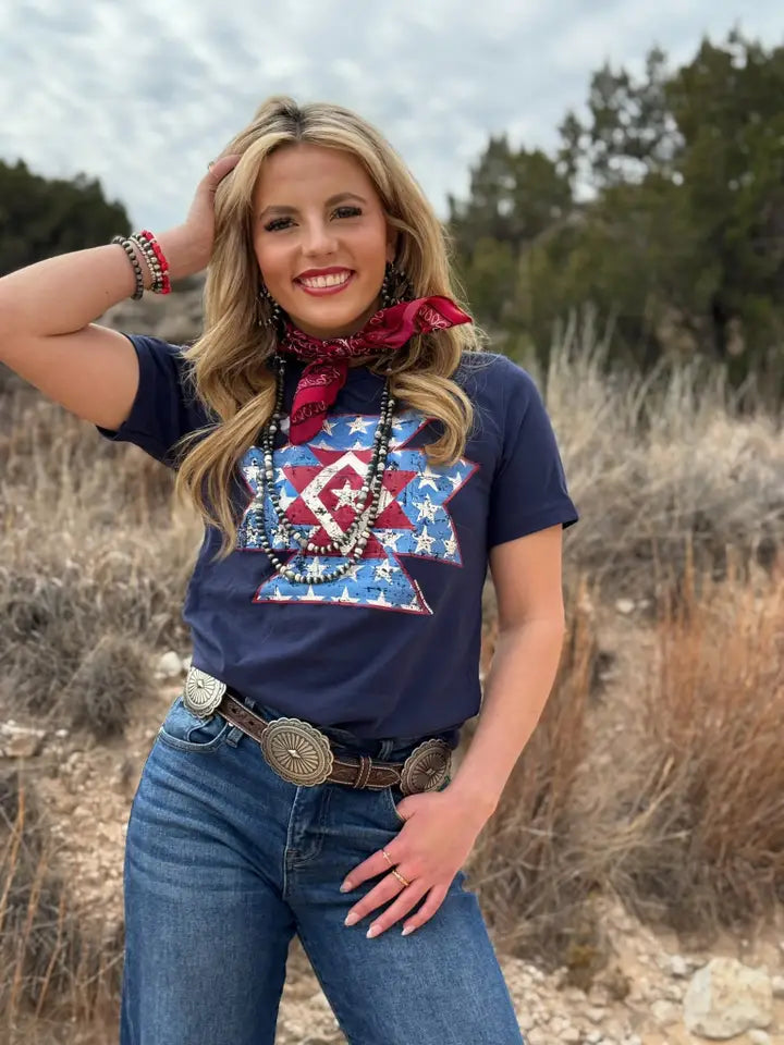 Red White & Blue Aztec Tee