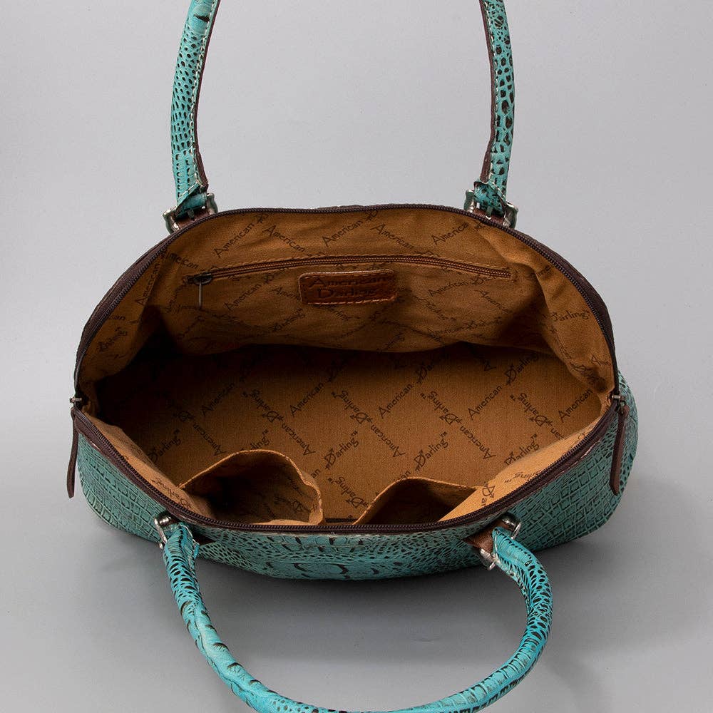 LC-ADBG986 Turquoise Croc Embossed Leather Western Tote Bag Structured Handbag by American Darling
