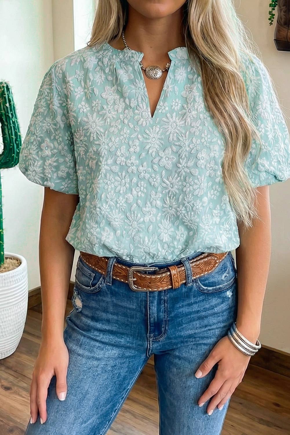 LDC Western Floral Shift V Neck Short Sleeve Top