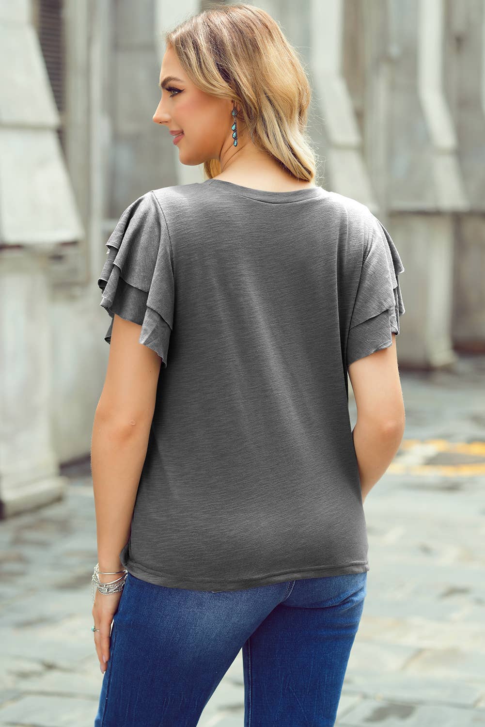 Layered Ruffle Short Sleeve Round Neck Top