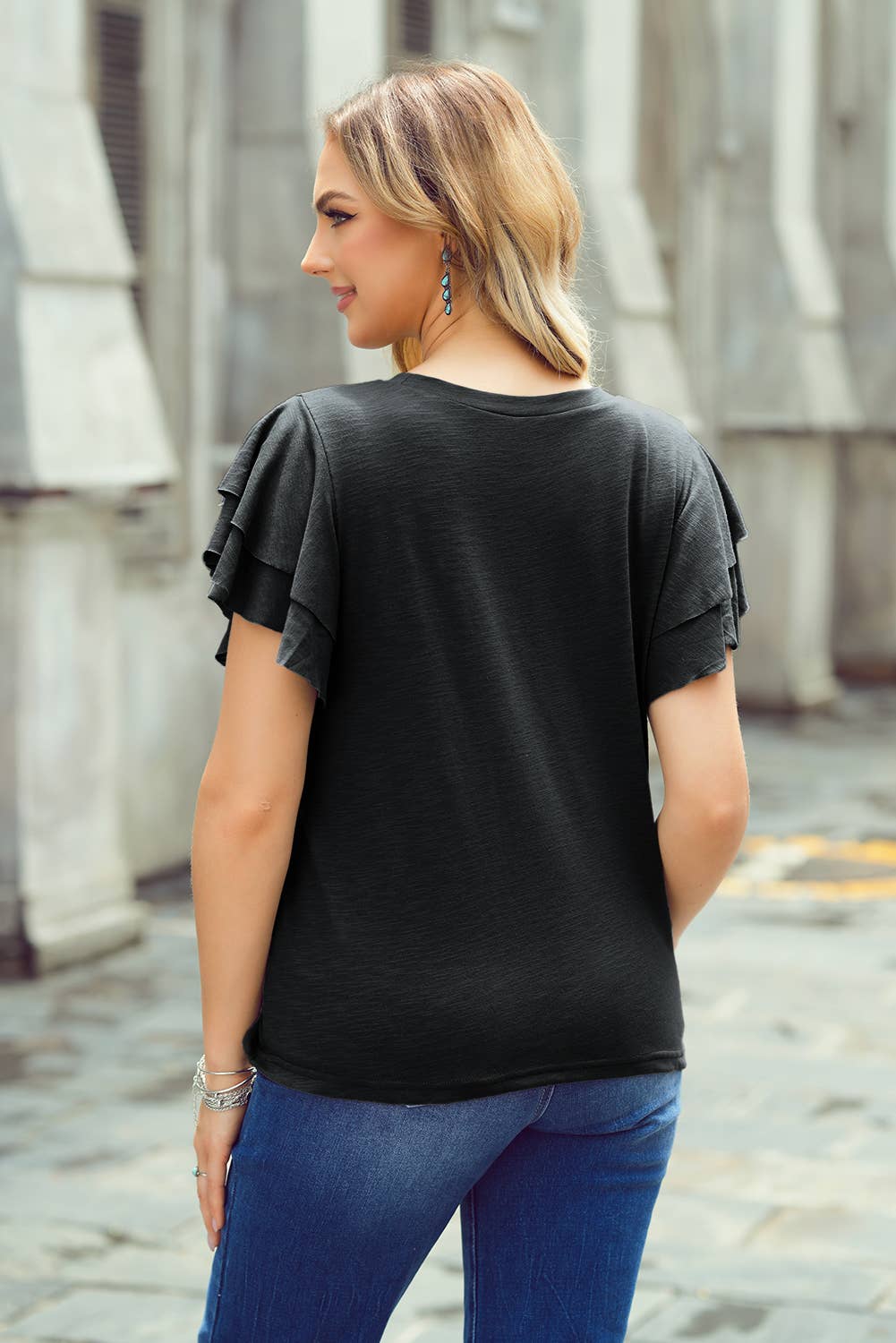 Layered Ruffle Short Sleeve Round Neck Top