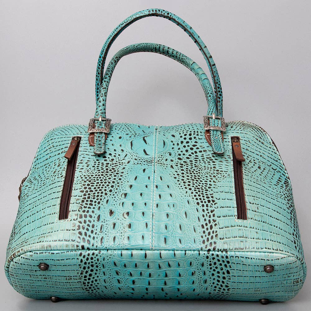 LC-ADBG986 Turquoise Croc Embossed Leather Western Tote Bag Structured Handbag by American Darling