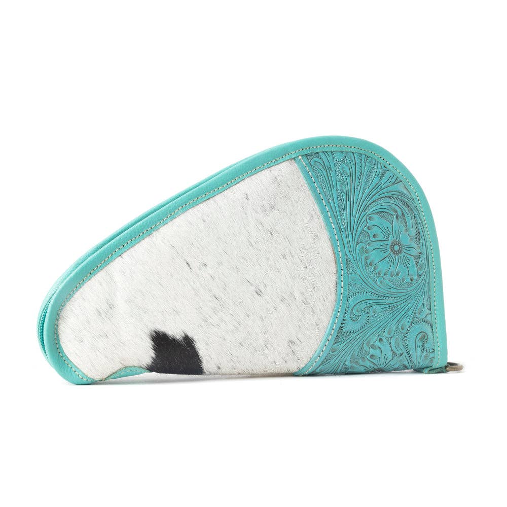 The Lone Prairie Tooled Hairon Gun Case in Desert Teal