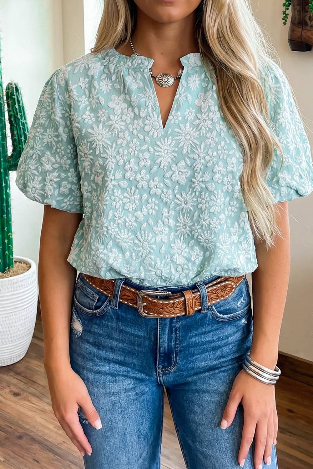 LDC Western Floral Shift V Neck Short Sleeve Top