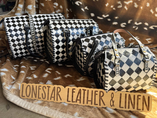 Black & White Checkered Speedy Crossbody Purse (White)