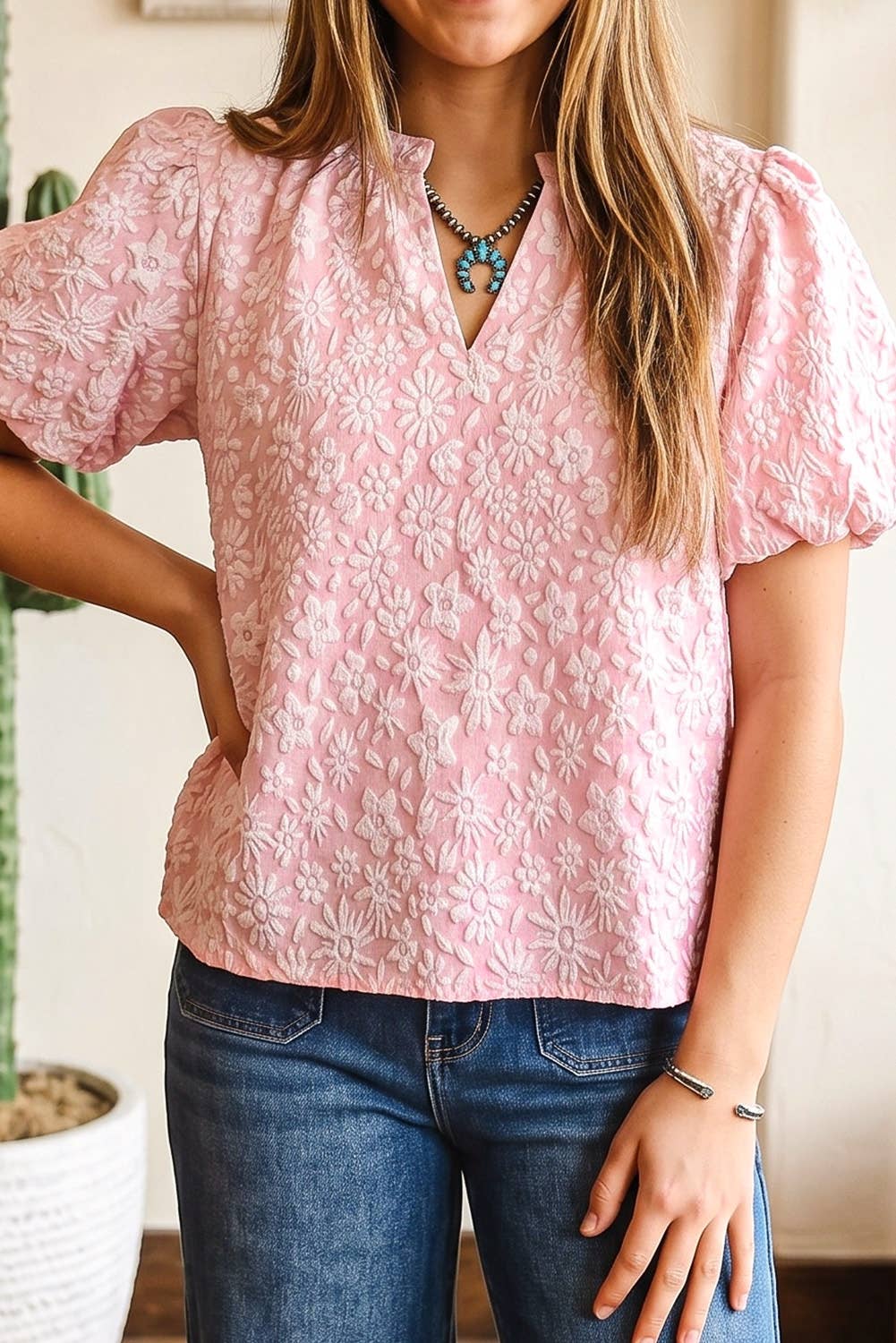 LDC Western Floral Shift V Neck Short Sleeve Top