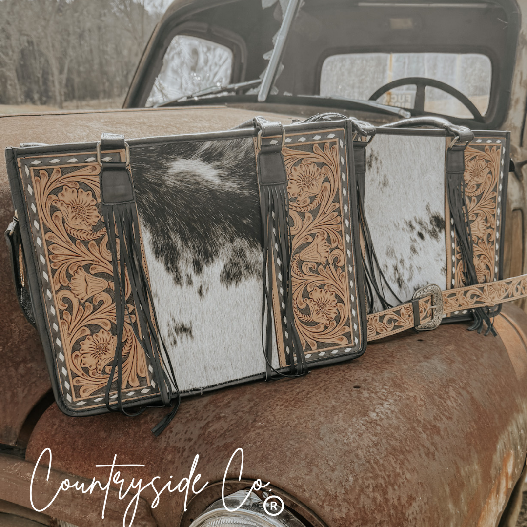 Panhandle Tooled Leather Cowhide Tote, Computer Bag, Purse