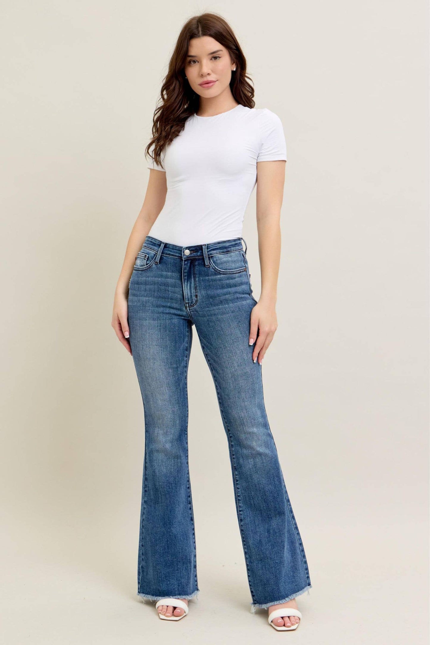 Judy Blue Mid Rise Vintage Fray Hem Flare
