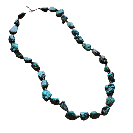 Genuine Long Natural Turquoise and Wood Layering Necklace