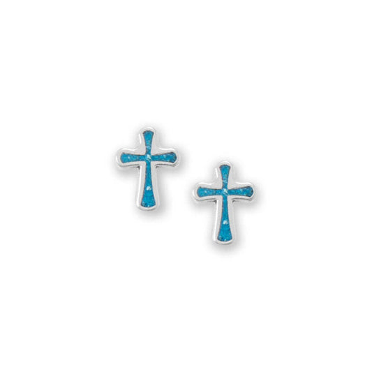 Oxidized Turquoise Chip Cross Stud Earrings