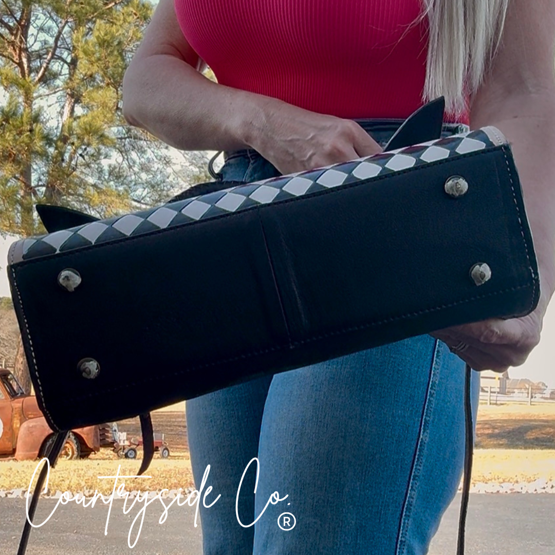 Reno Leather Checkered Handbag