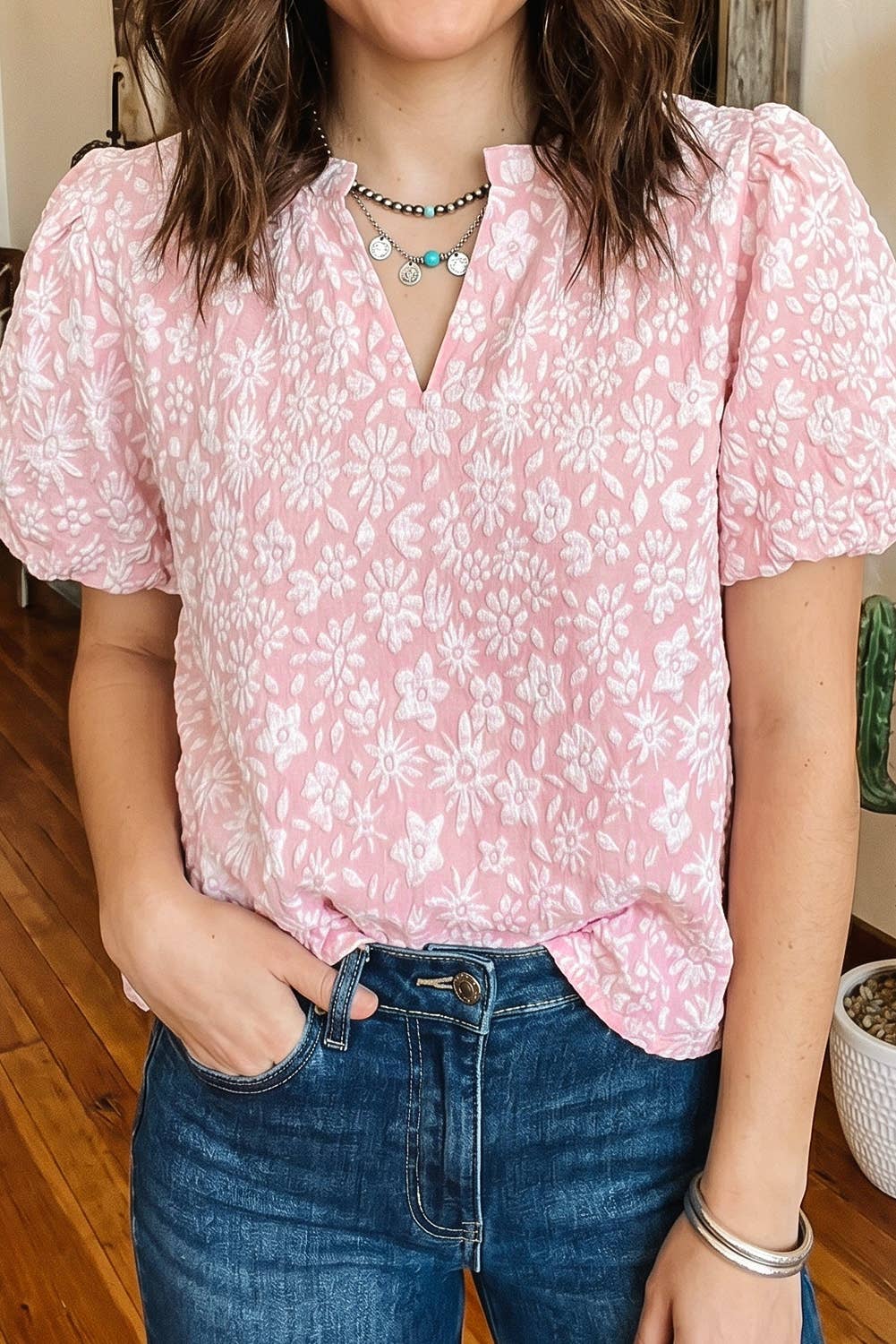 LDC Western Floral Shift V Neck Short Sleeve Top