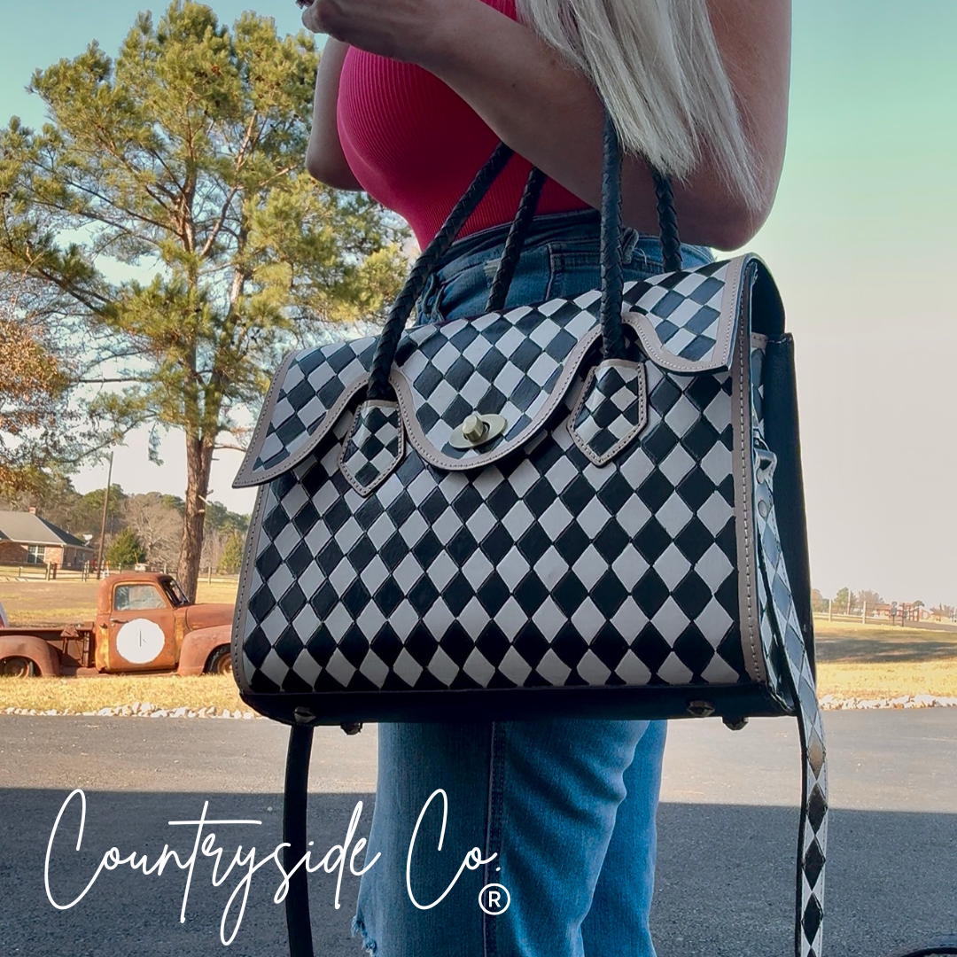 Reno Leather Checkered Handbag