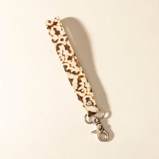 Myra Sierra Marble Leather Keyfob in Cream Tassle