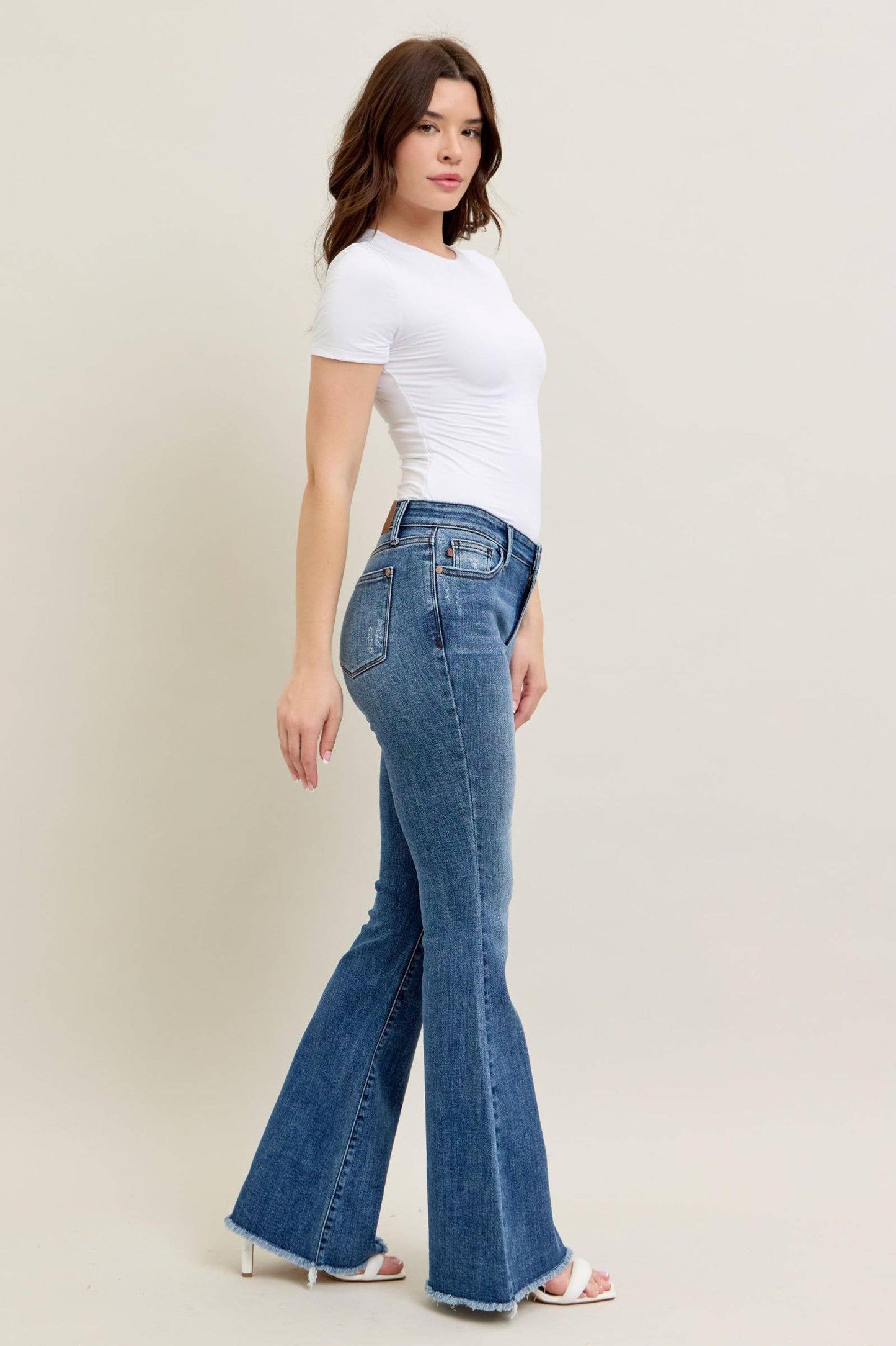 Judy Blue Mid Rise Vintage Fray Hem Flare
