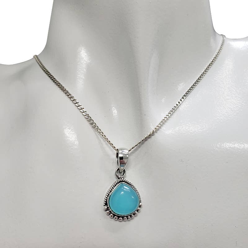 Aqua Chalcedony Sterling Silver Pendant