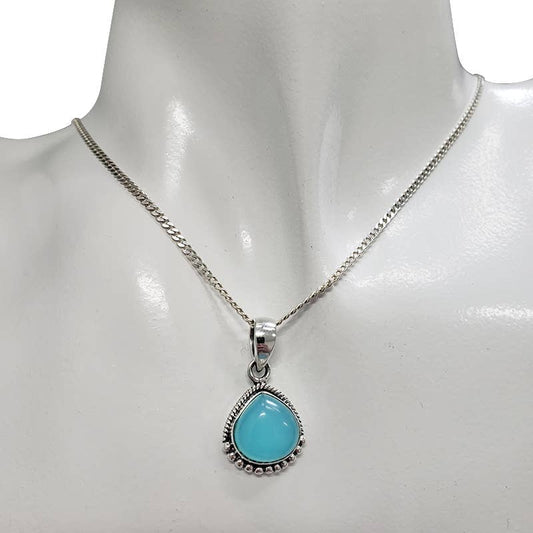 Aqua Chalcedony Sterling Silver Pendant